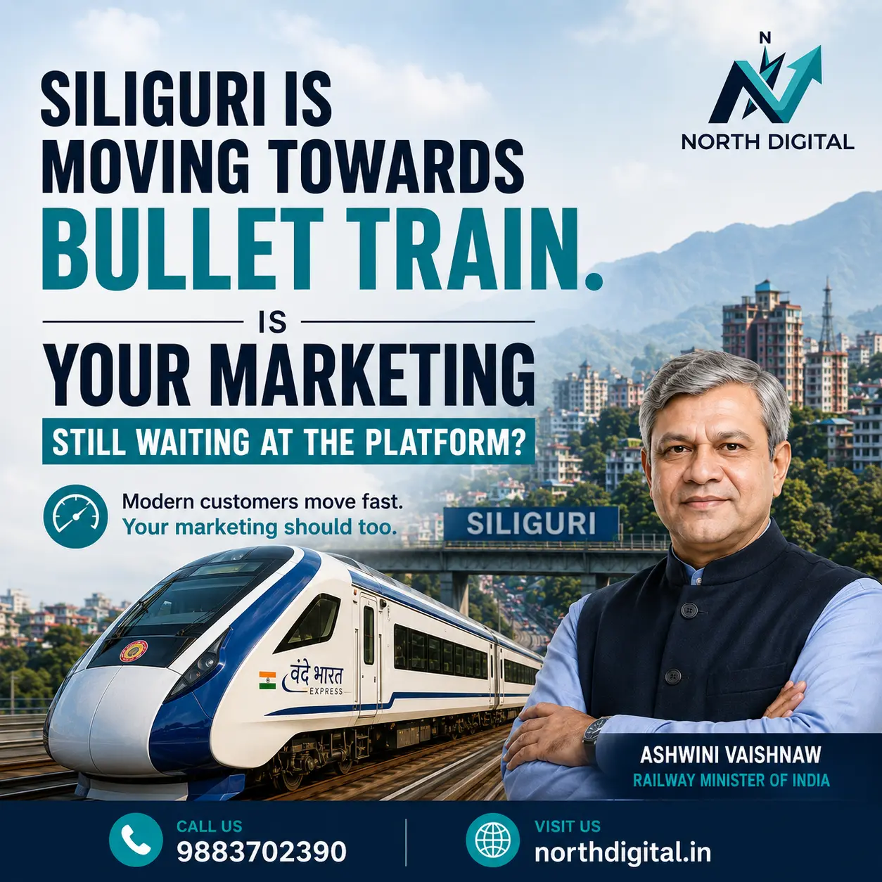 creative digital marketing agency social media post/ train themed